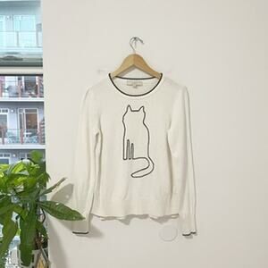Loft Black Cat Outline Knit Sweater Size Small